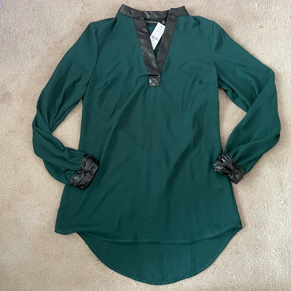 NWT New York and Company Faux Leather Lined Blouse